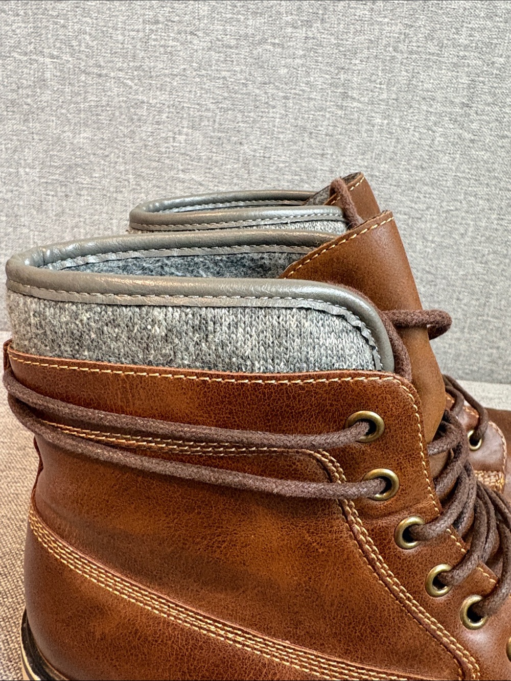 Williams Sonoma Brown Leather Chukka Boots with Gray Collar - Picture 2 of 4